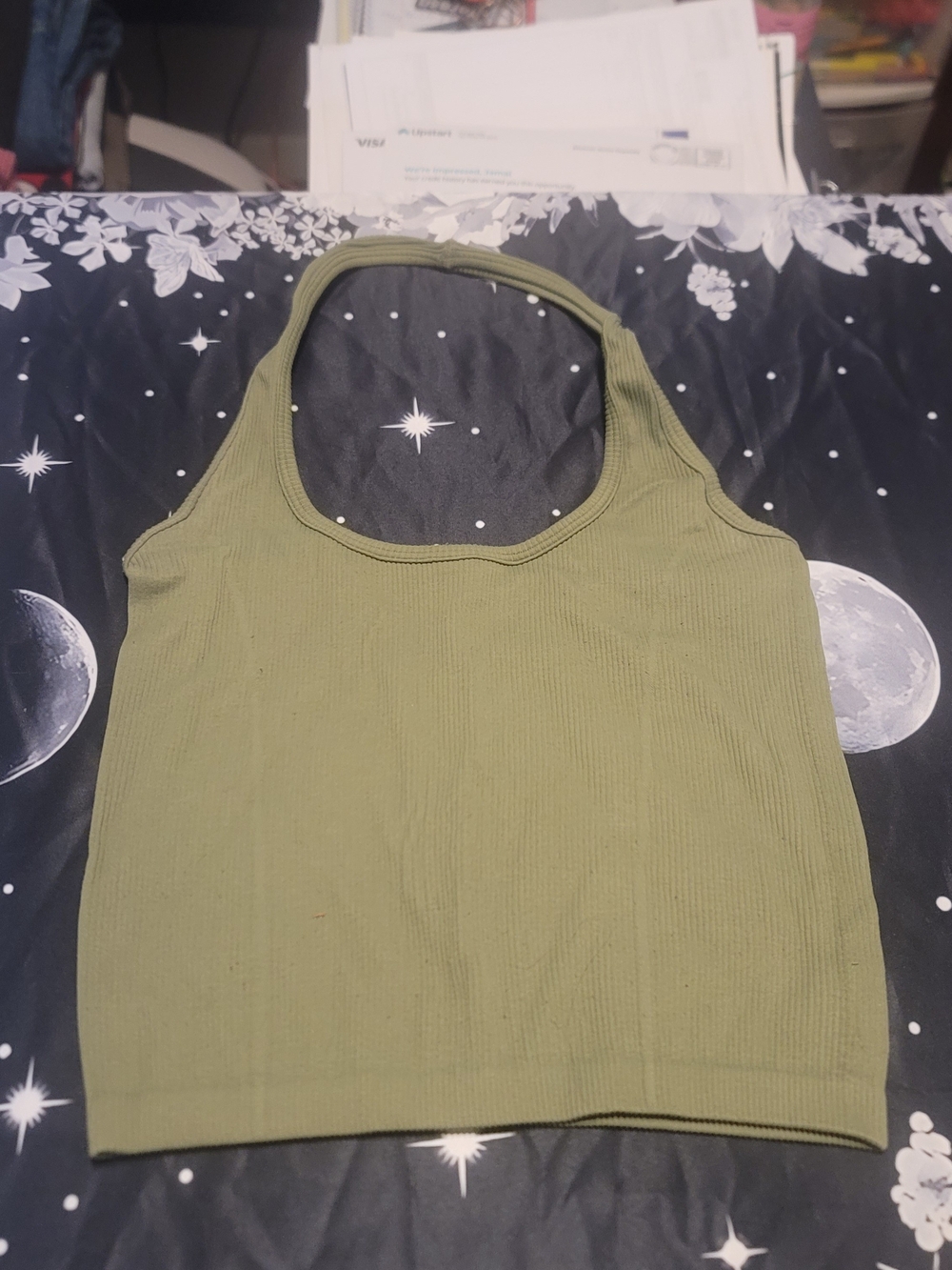 American Eagle Outfitters Olive Ribbed Halter Tank Top Medium